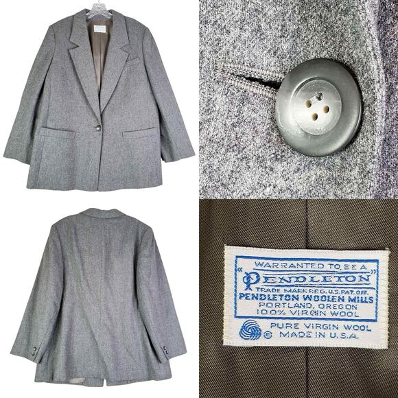 Pendleton Blazer Jacket Womens Plus Size 20W Wool Button Lined Vintage Gray - Picture 1 of 8